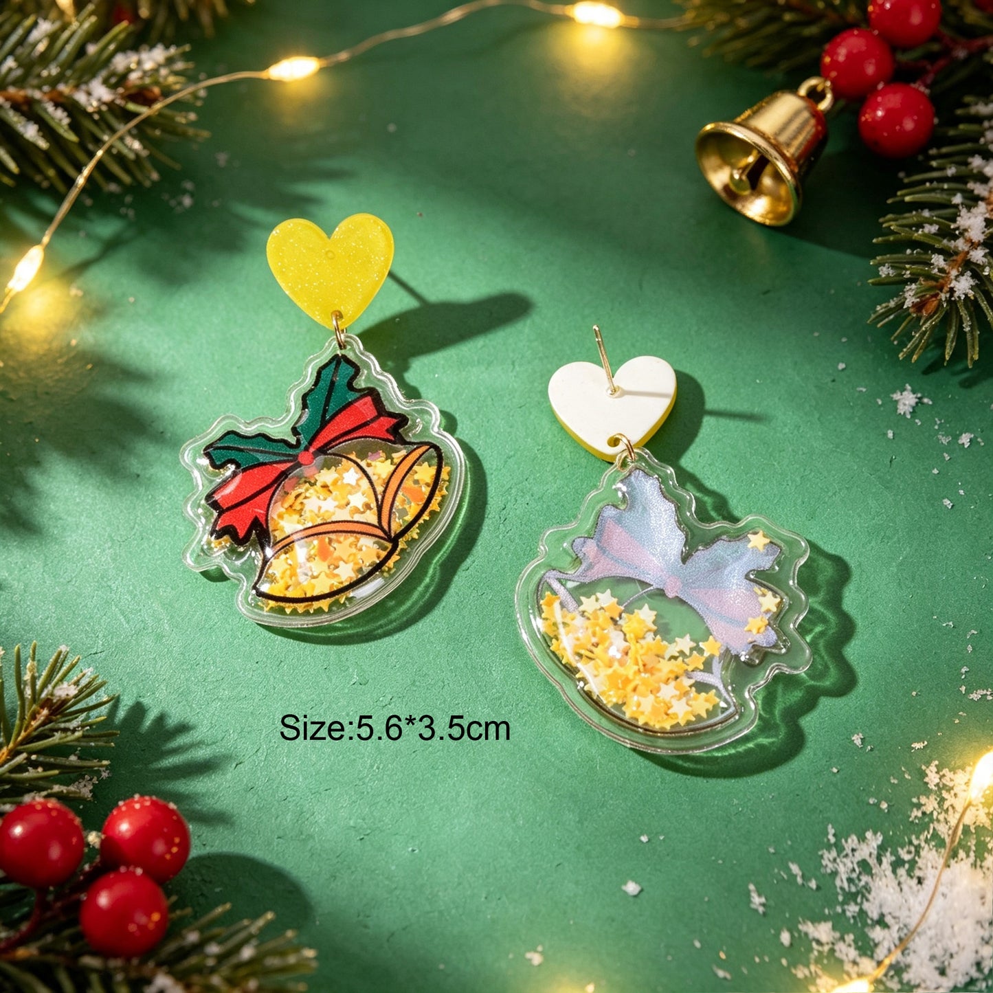 Christmas Heart lovely Star Bell Dangle Earrings Acrylic Xmas Party Jewelry Gift
