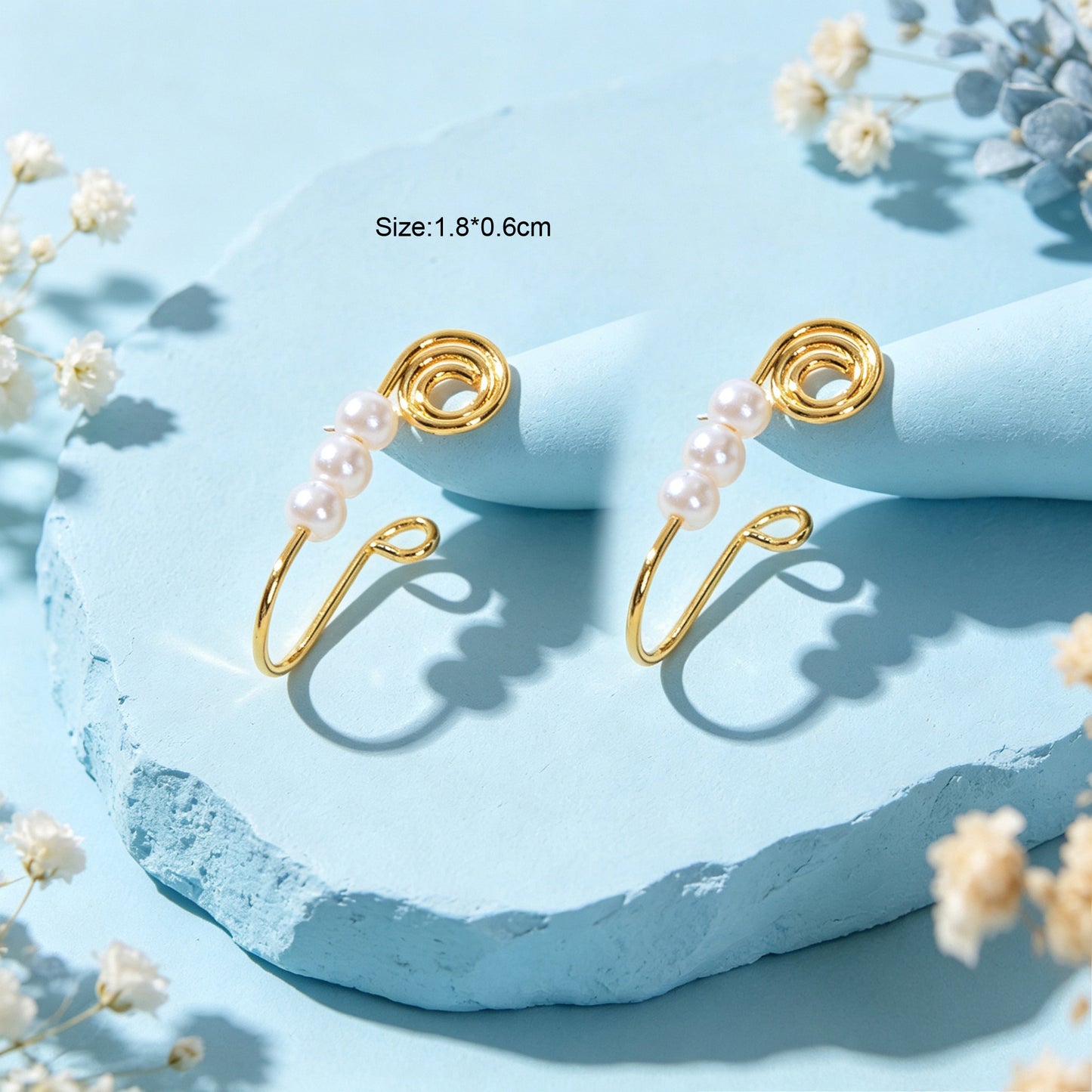2pcs Imitation Pearl Spiral Wire Ear Cuffs No Piercing Gold Cartilage Ear Clips
