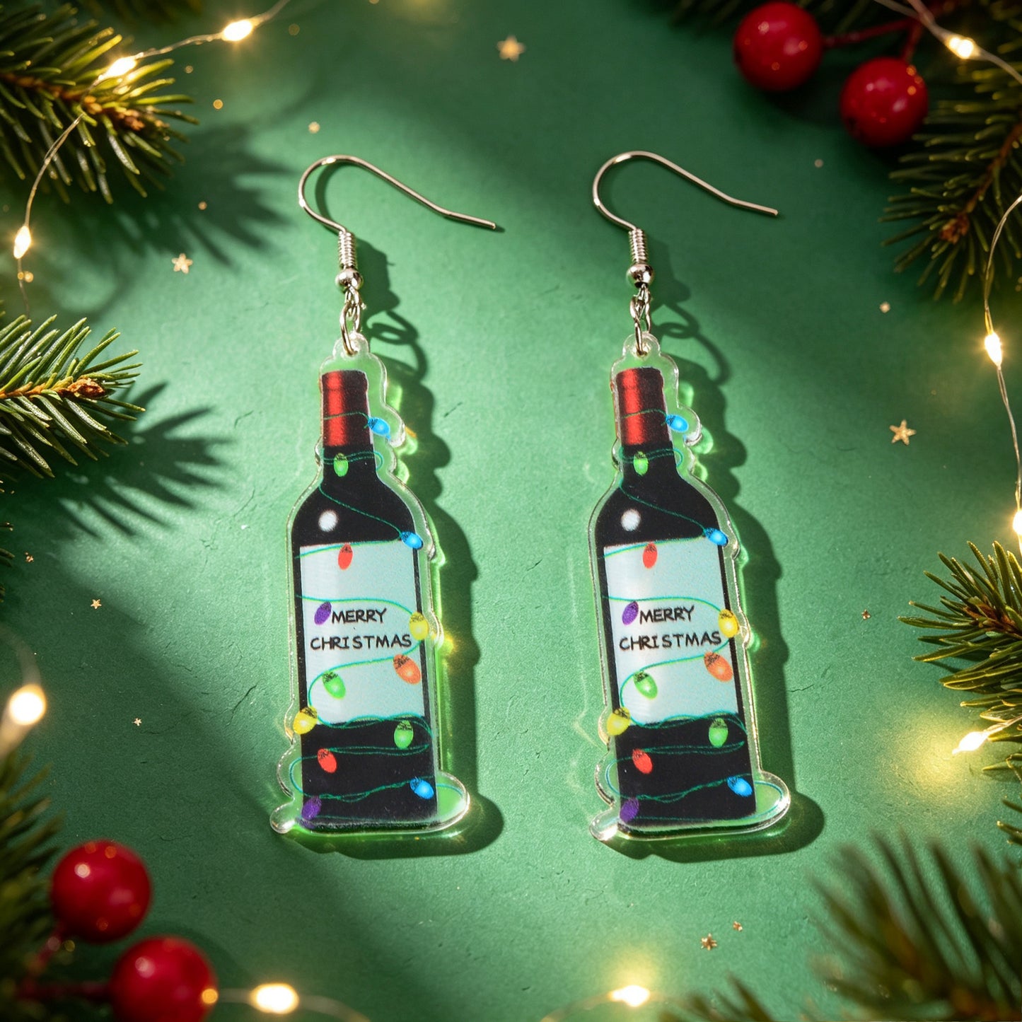 Colorful Light Decor Wine Bottle Dangle Earrings Christmas Festival Party Bar Fashion Jewelry