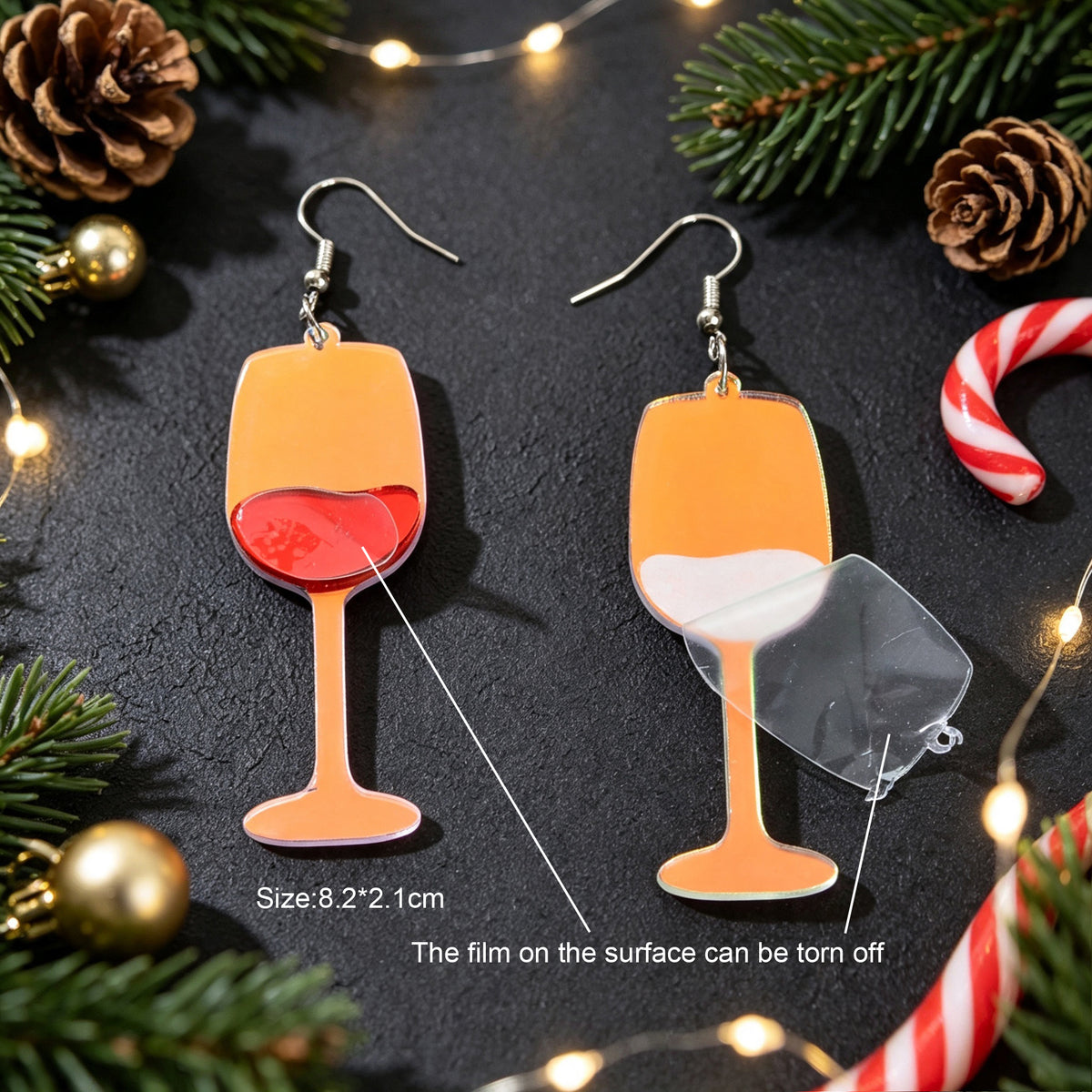 Fun Red Wine Cup Acrylic Dangle Earrings Christmas Party Bar Holiday Jewelry