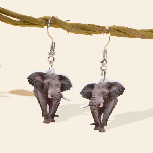 Lifelike Lightweight Acrylic Elephant Dangle Earrings Creative Animal Accessory