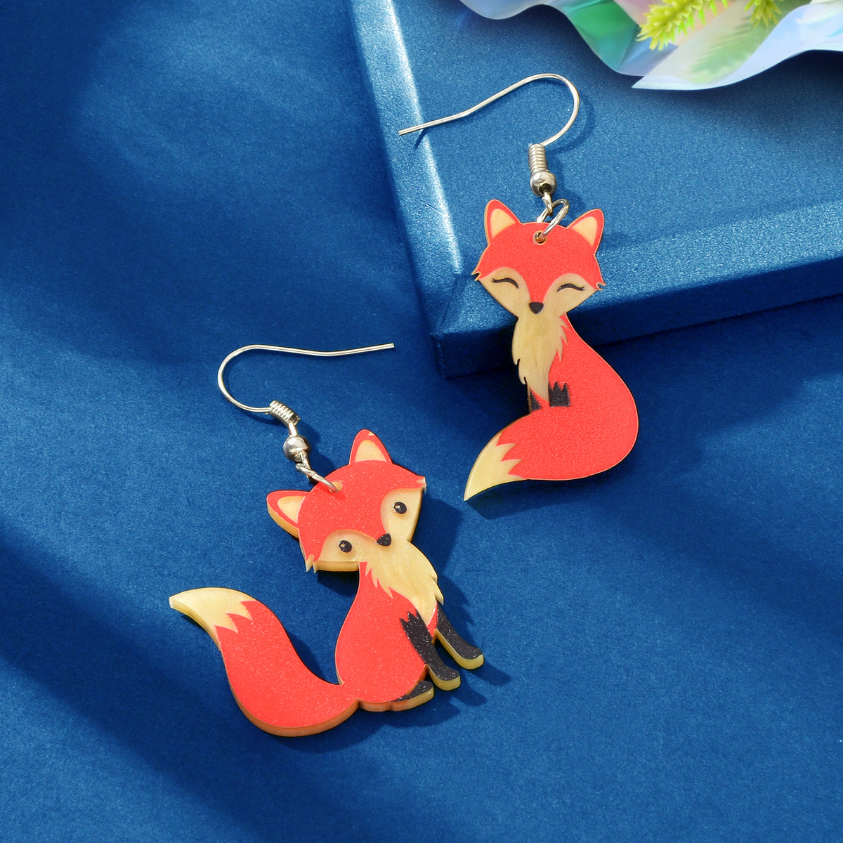 Asymmetrical Acrylic Animal Cute Red Fox Dangle Earrings Party Holiday Jewellery