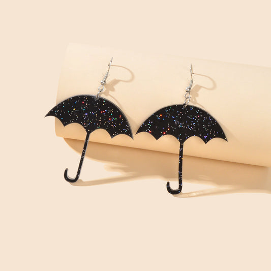 Shiny Acrylic Black Umbrella Drop Dangle Earrings Creative Nightclub Jewellery