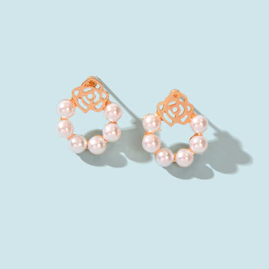 Perfect Wedding and Engagement Jewellery Exquisite Gold Rose Pearl Stud Earrings