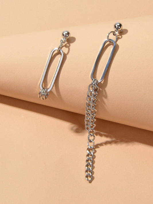 Asymmetric Jewellery Trendy Chain Dangle Pendant Punk Statement Women Earrings
