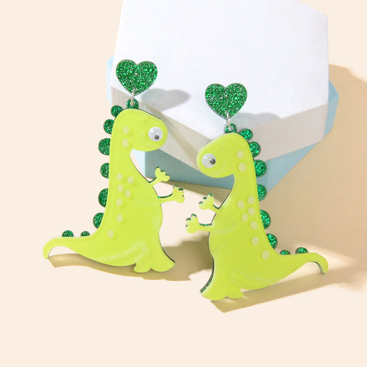 Green Dinosaur Dangle Stud Earrings Lovely Acrylic Animal Design Accessories