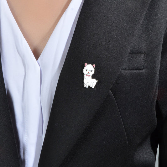 Kawaii Animal Alpaca Sheep White Enamel Brooches Casual Clothes Lapel Pins Badge