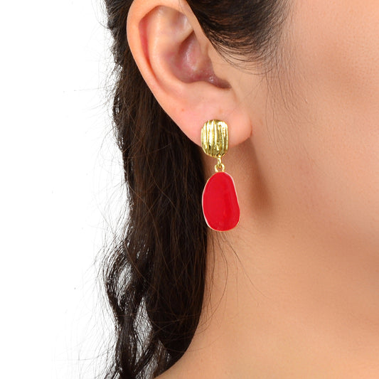 Party Decoration Red Enamel Geometric Hypoallergenic Earrings Daily Jewellery