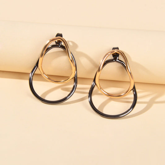 Gold Gunblack Geometric Ear Jacket Front Back Stud Exaggerated Statement Earring