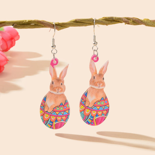 Cute Cartoon Easter Bunny Rabbit Charm Dangling Earrings Funny Eggs Jewellery
