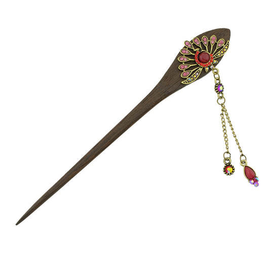 Traditional Style Colorful Rhinestone Peacock Hair Sticks Women Hair Accessories
