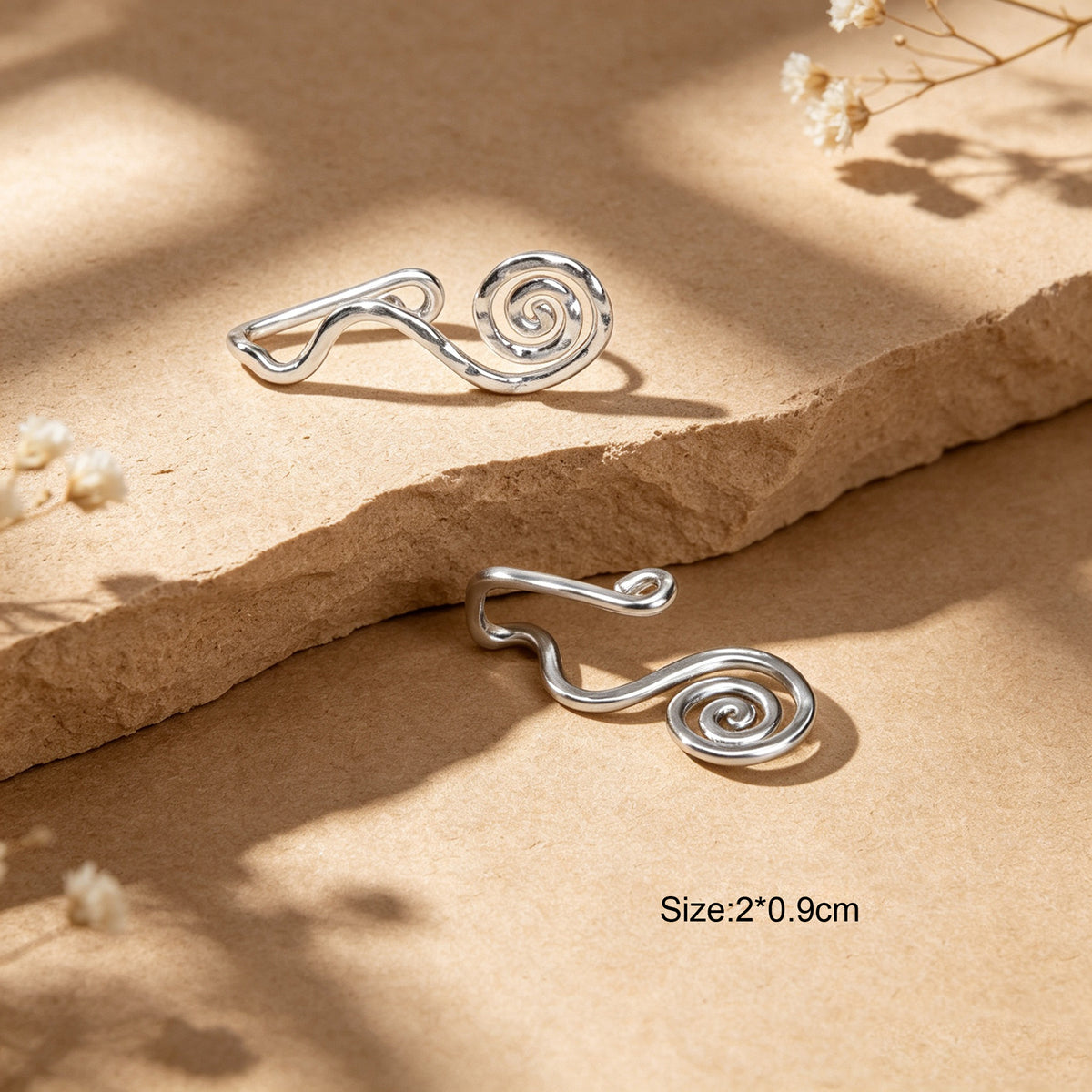 2pcs Punk Silver No Piercing Clip‑On Earring Simple Ear Cuff Non‑Pierced Jewelry