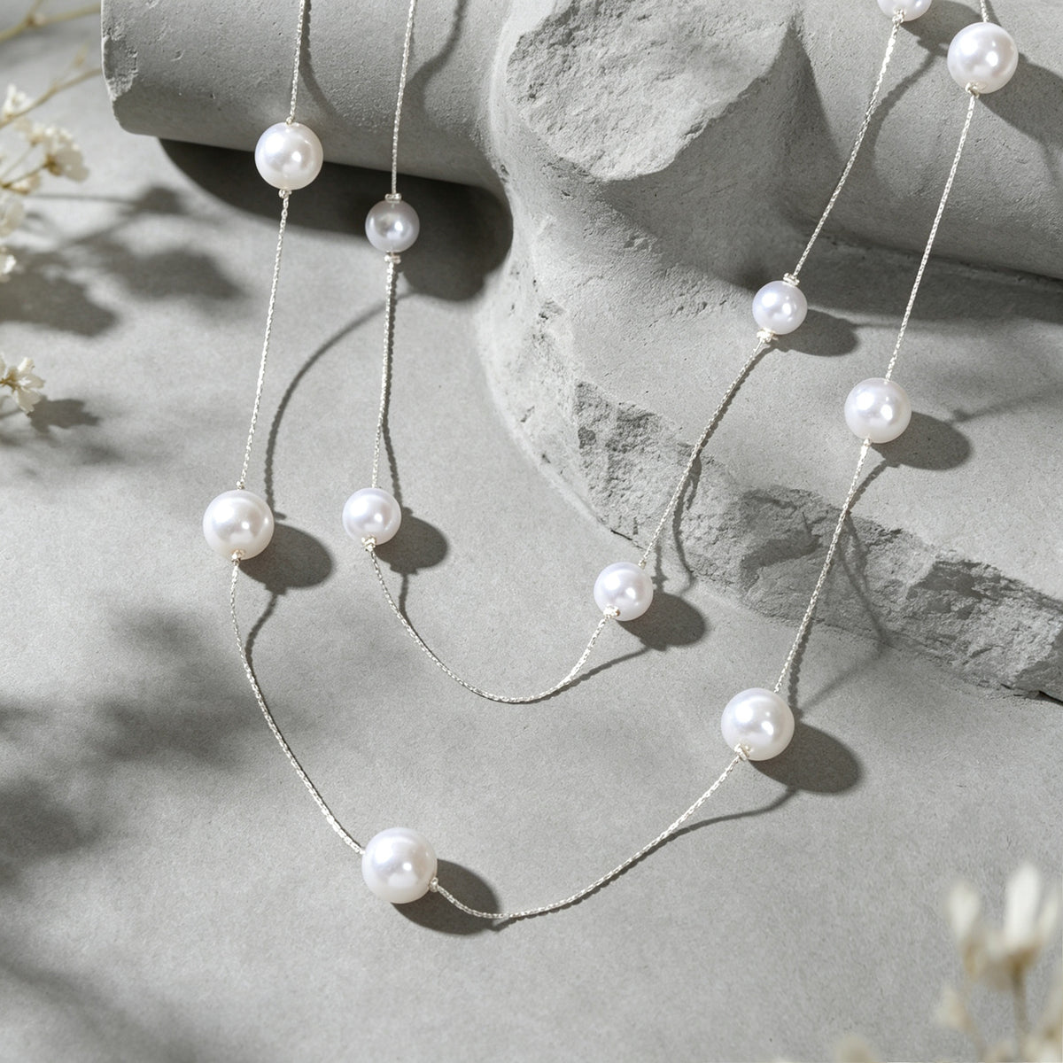 Elegant Layered Imitation Pearl Long Chain Necklace Daily Banquet Accessories