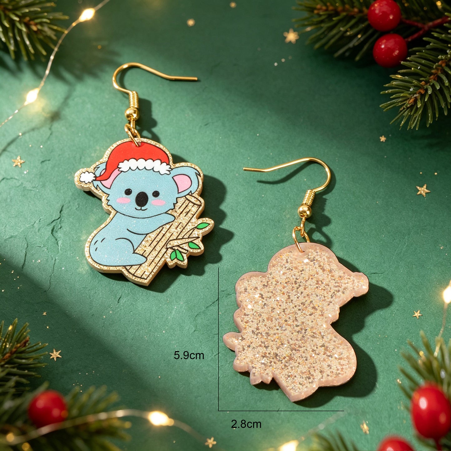 Santa Hat Koala Dangle Earrings Cute Animal Jewelry Christmas Festival Accessories Gift