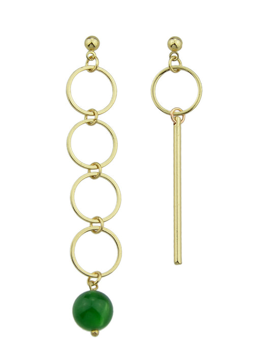 Women Party Decoration Circle Green Bead Round Strip Asymmetric Drop Earrings