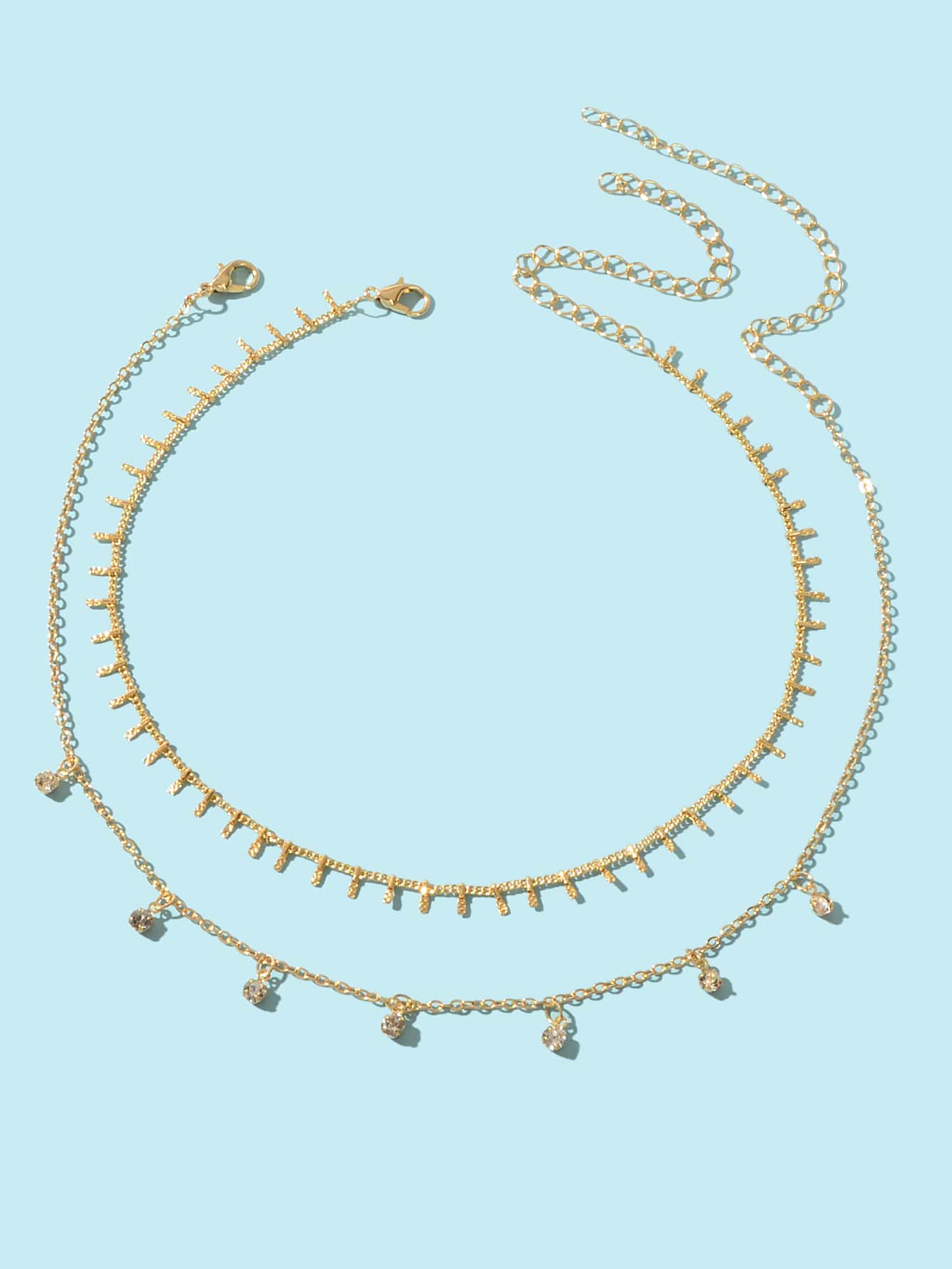 2 pcs Rhinestone Charm Layering Chain Necklace Personalized Women Choker