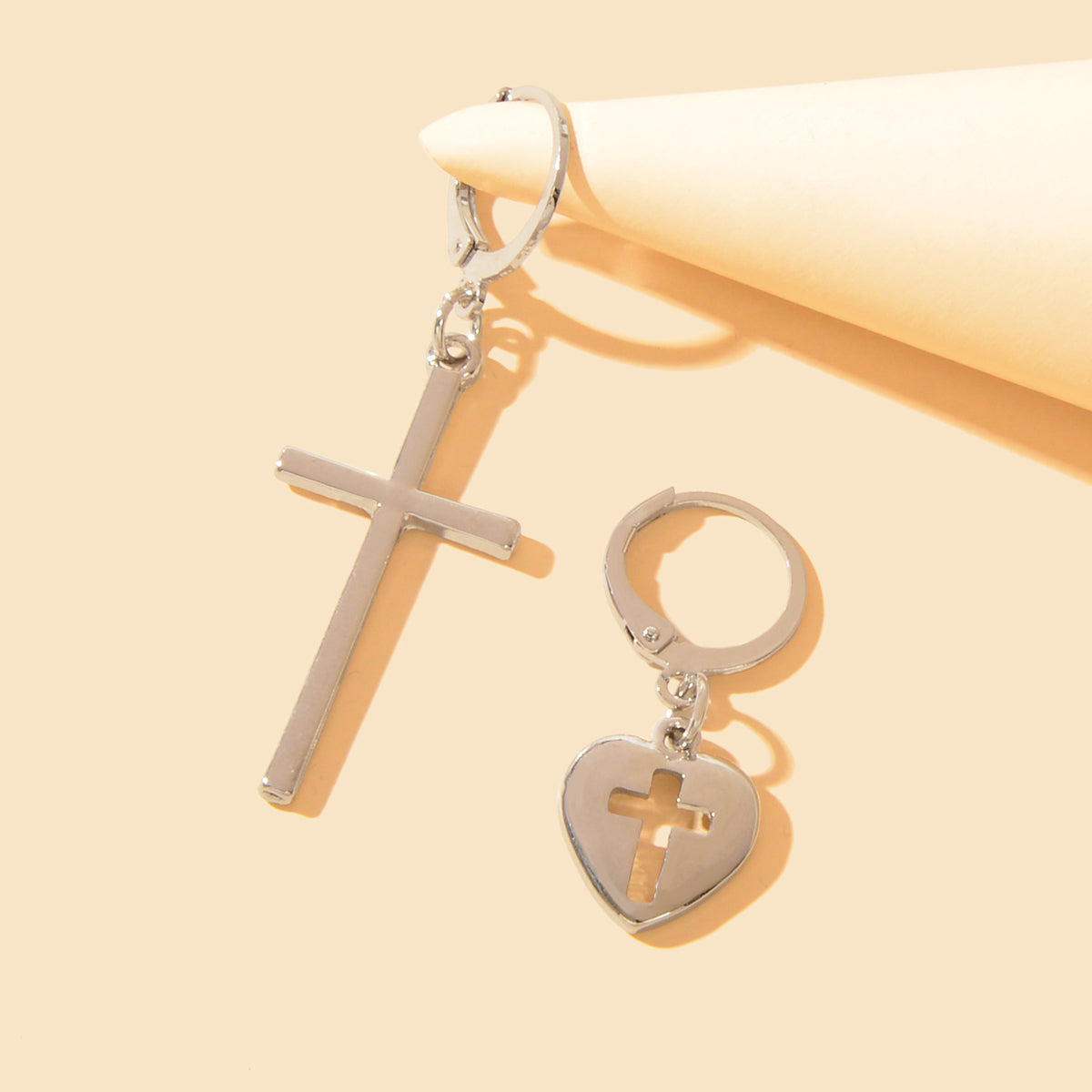 Women Girls Cross Love Heart Shaped Huggie Earrings Christmas Gift Jewellery