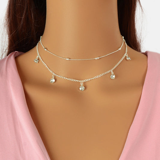 Dainty Adjustable Layer Gold Silver Chain Rhinestone Charm Clavicle Necklace