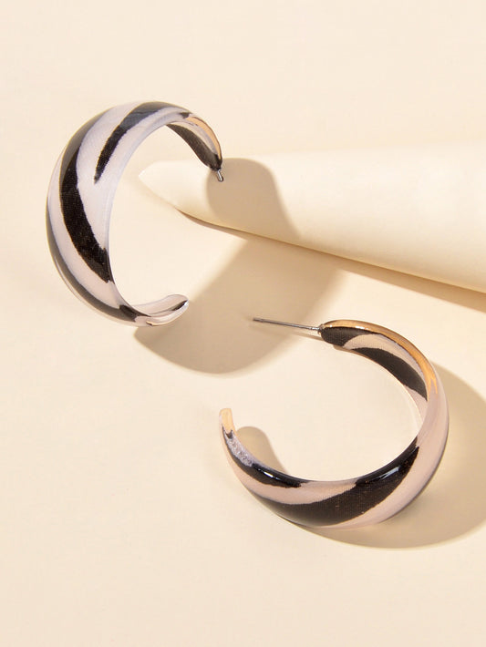 Statement Jewelry Geometric Pattern Acrylic Chunky Huggie Hoop Pierced Earrings