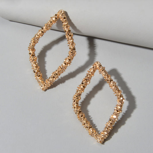 Trendy Gold Plated Rhombus Geometric Pierced Stud Earrings for Women Girls Gift