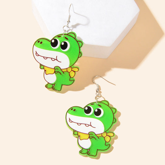 Cute Cartoon Design Green Acrylic Dinosaur Dangle Earrings Girls Gift Jewellery