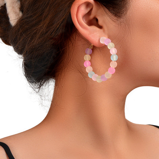 Candy Colour Handmade Acrylic Frosted Beads Circle Hoop Chunky Huggie Earrings