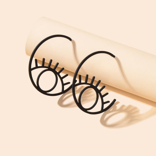 Personality Creative Black Eye Circle Abstract Art Hoop Earrings Teen Party Gift