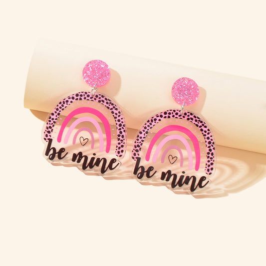 Sweet Y2k Style Pink Leopard Heart Rainbow Letter Acrylic Dangle Chunky Earrings