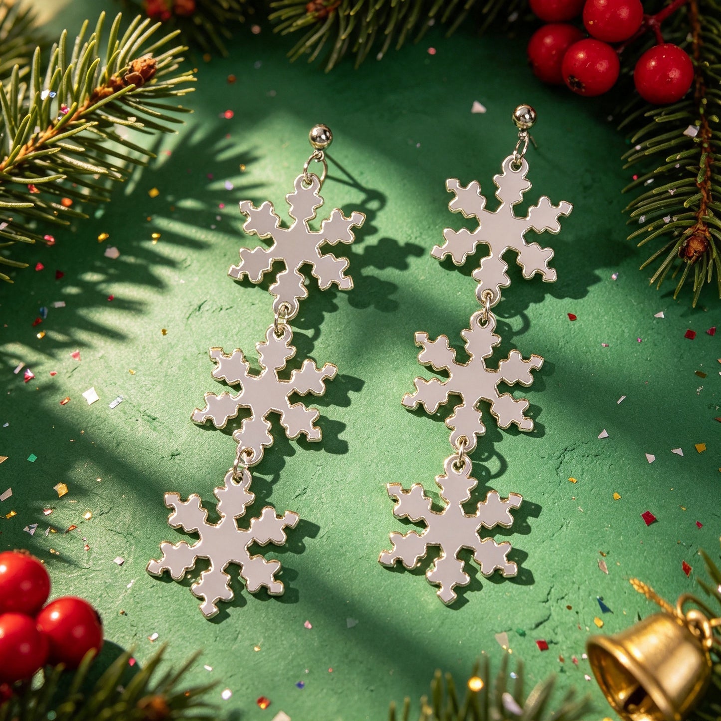 Romantic Silver Triple Snowflak Acrylic Dangle Earrings Lightweight Christmas Festival Jewelry