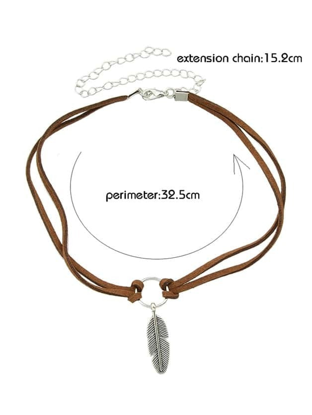 Vintage Feather Pendant Double Layer Leather Necklace - Boho Chic Accessory