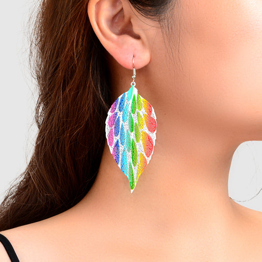Colorful Hollow Leaf Pendant Earrings Novelty Plant Jewellery Ladies Unique Gift