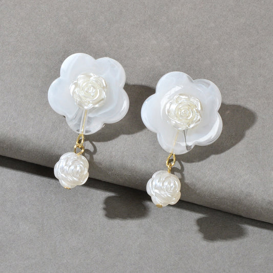 White Resin Flower Daisy Dance Party Gifts Dangle Daily Wearable Women Earrings