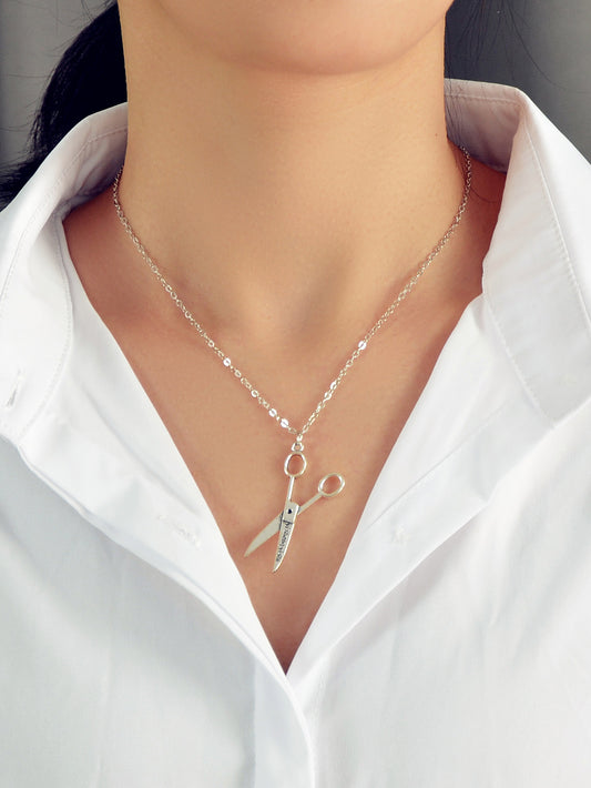 Personality Creative Silver Chain Scissors Designer Stylish Charm Necklace Gift