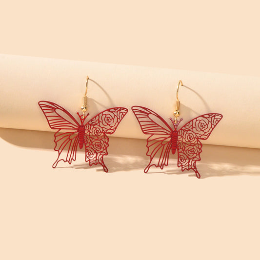 Creative Designer Jewellery Black Red Hollow Butterfly Dangle Insect Earrings