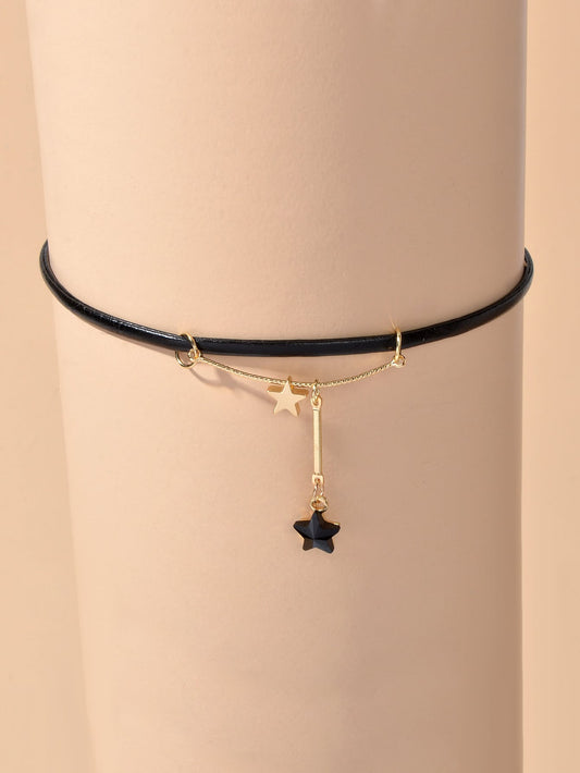 Gothic Punk 90s Black Pu Leather Star Charm Tattoo Choker Necklace Grunge Collar