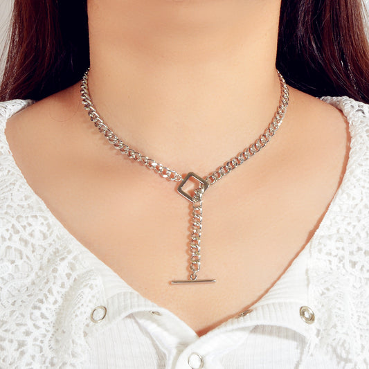 Punk Statment Jewelry Crude Y Lariat Chain Minimalist Square Collar Necklace