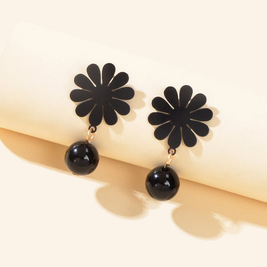 Black Flower Beads Dangle Pierced Personality Earrings Unique Chic Women Gift