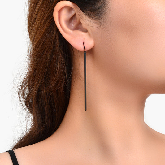 Punk Simple Style Square Geometric Black Stick Charm Hanging Minimalist Earrings