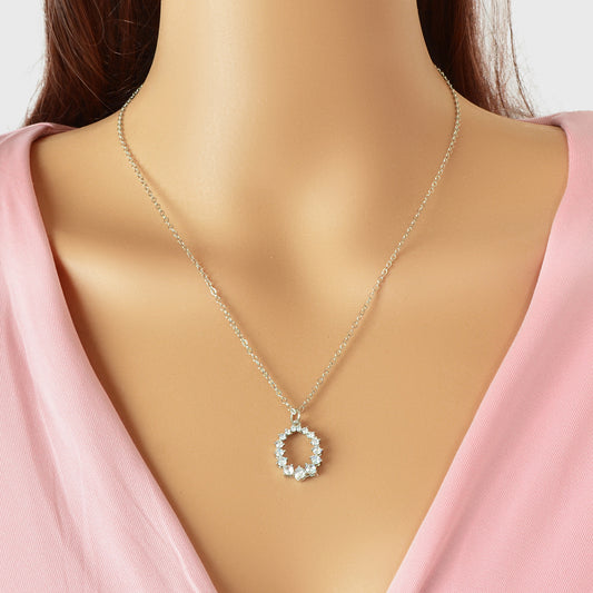 Graceful Cubic Zircon Decor Silver Chain Pendant Necklace Engagement Jewellery