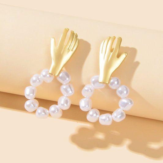 Round Pearl Circle Gold Hand Earrings Piercing Jewellery Ethnic Engagement Gift