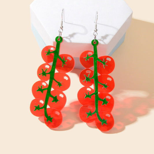 Red Acrylic Tomato Large Dangle Earrings Girl's Personality Creative Accessories