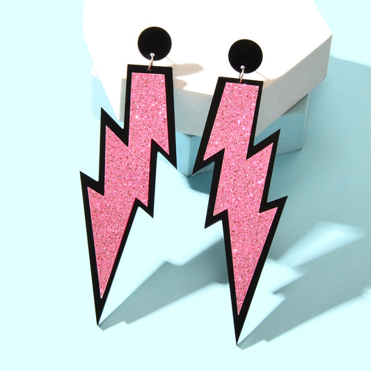 Sparkling Stylish Acrylic Lightning Statement Long Pendant Dangle Party Earrings