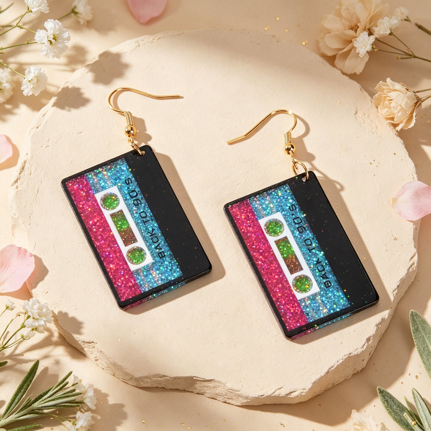 Retro Glitter Colorful Sequins Tape Dangle Earrings Y2K Hip Hop Jewelry for Bar Nightclub Music Festival