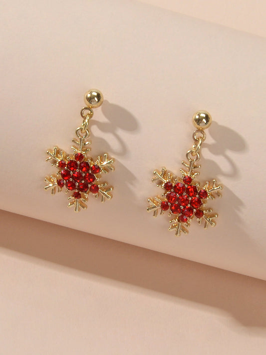 Dainty Gifts for Women Red Black Rhinestone Gold Snowflake Dangle Party Earrings