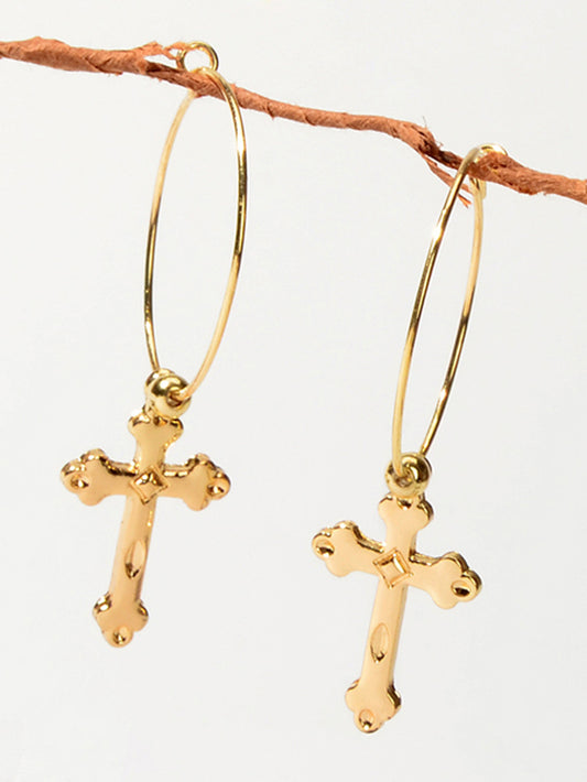 Steampunk Cross Charm Circle Hoop Earrings Goth Hip Hop Party Decoration Jewelry