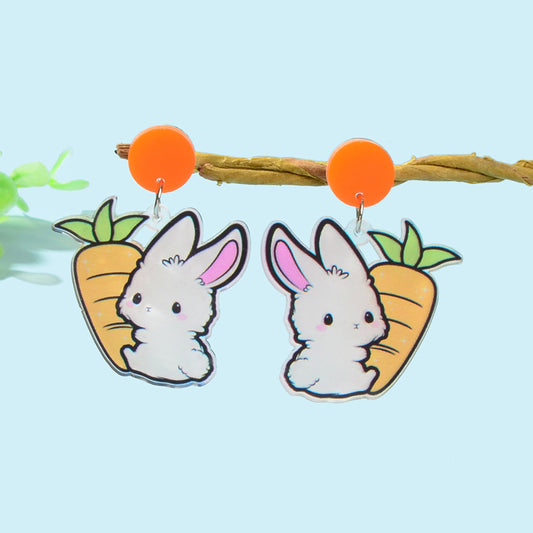New Easter Gift Bunny Earrings Acrylic Carrot Rabbit Dangling Stud Girls Jewelry