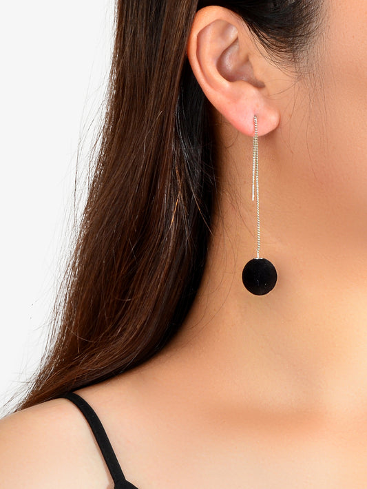 Female Jewelry Silver Long Chain Black Red Ball Dangle Earrings Trendy Accessory