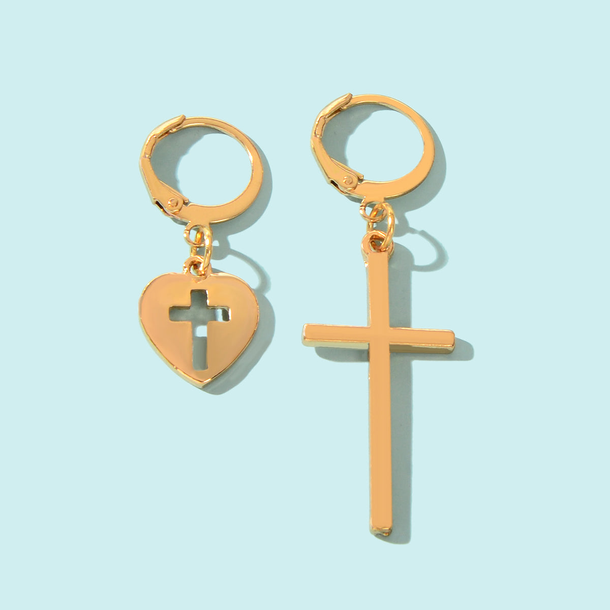 Women Girls Cross Love Heart Shaped Huggie Earrings Christmas Gift Jewellery
