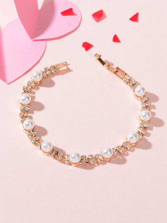 Classic Elegant Handcraft Buckle Bracelet Artificial Pearl Gemstone Wristband