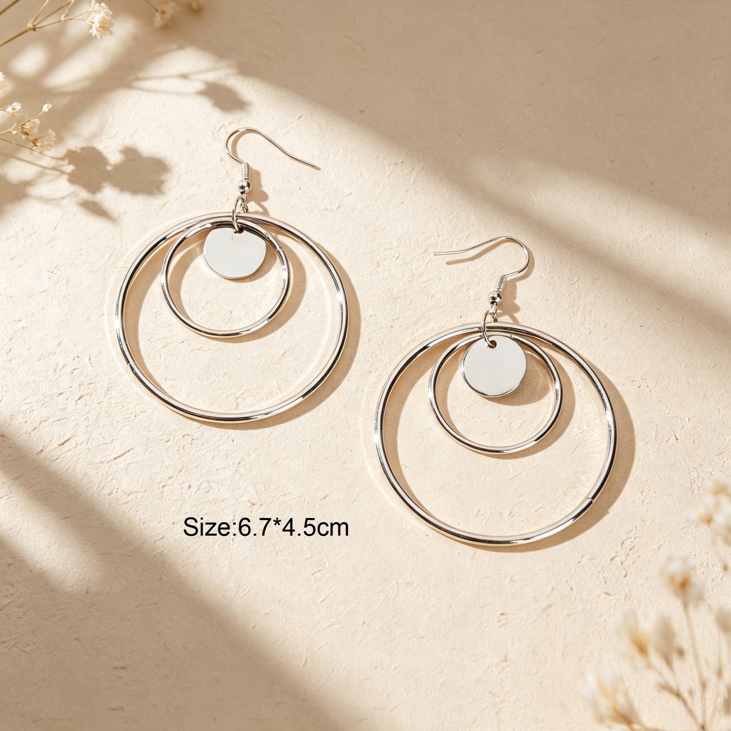 Modern Geometric Circle Dangle Earrings Minimalist Double Hoop Disc Design Daily Officework Jewelry